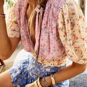 LoveShackFancy Floral-print silk Mini Dress in Pink Multi